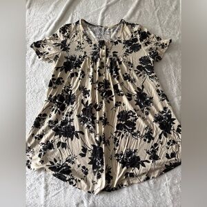 Popyoung Cream Colored Yoke Style Black Floral Blouse Top XL